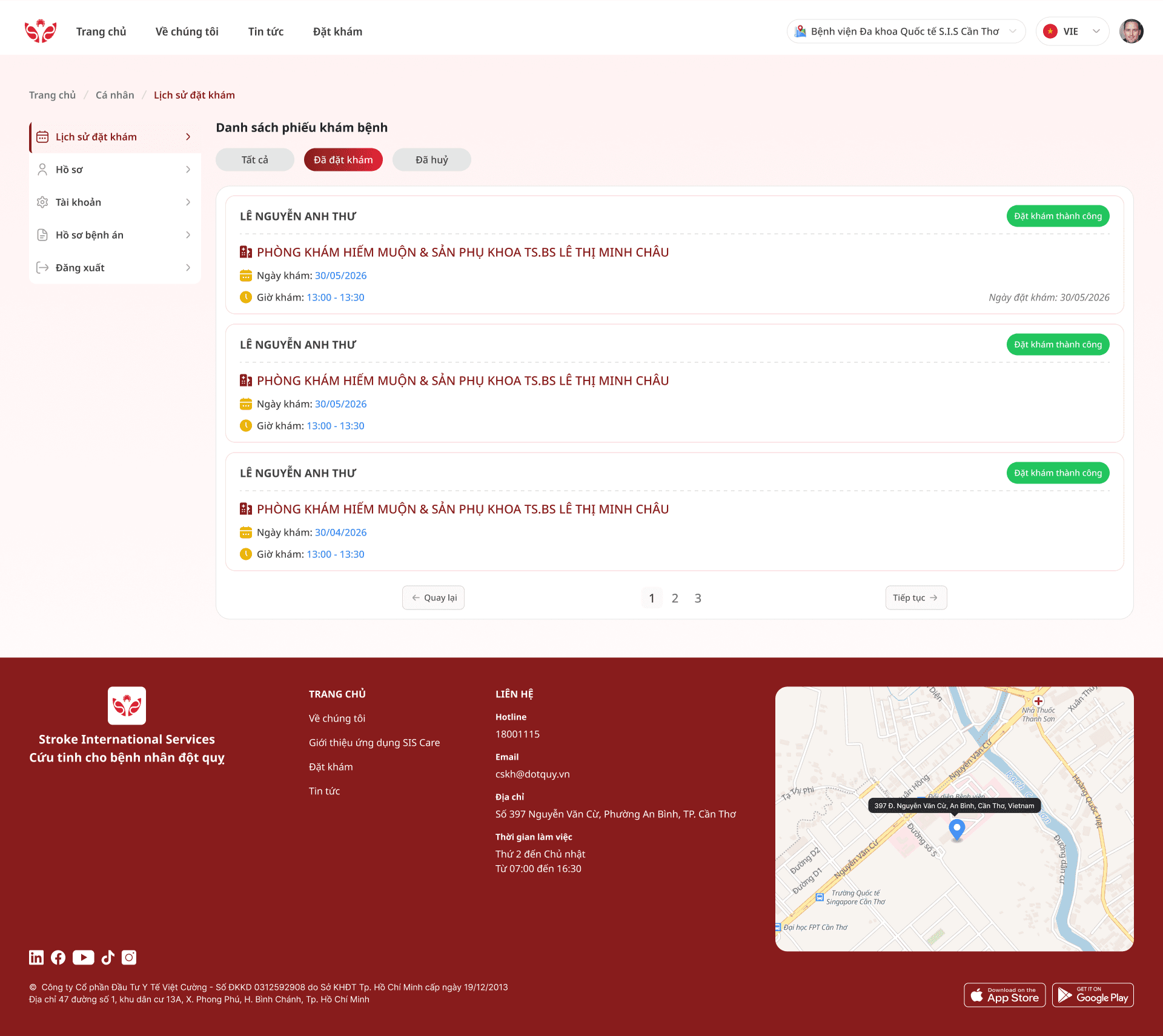 Danh sách tác vụ trên WEB/APP