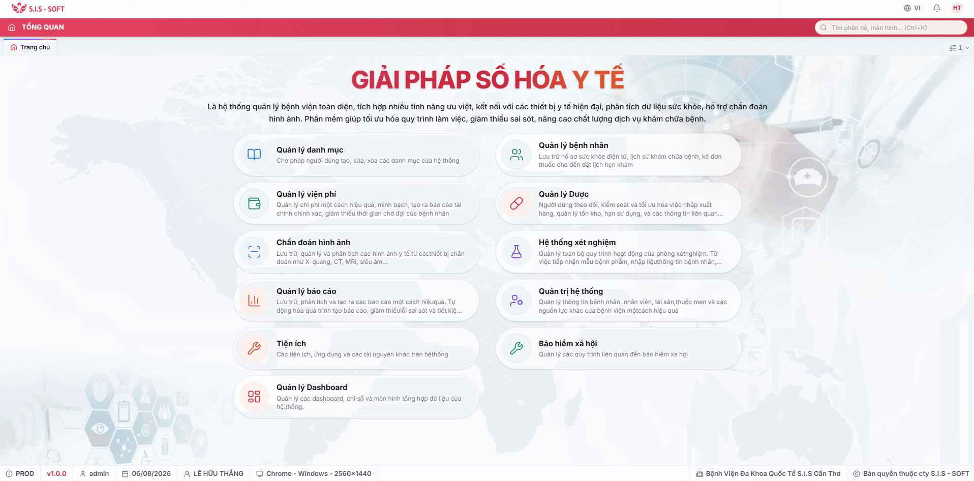 Giao diện tổng quan giải pháp số hóa y tế SIS SOFT